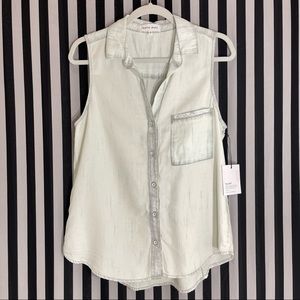 Bella Dahl Sleeveless Chambray Blue Button Down Collared Shirt Size M